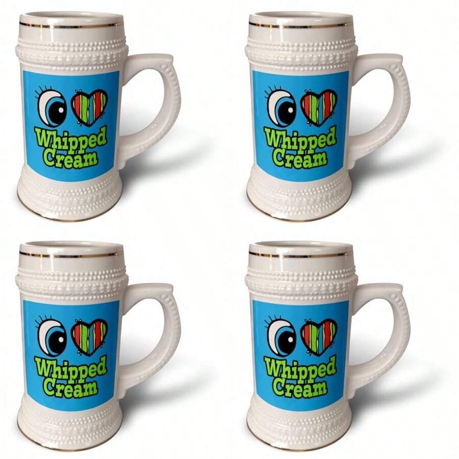 3dRose Bright Eye Heart I Love Whipped Cream - Stein Mug 18oz 22oz White - Blanco - Ver 1
