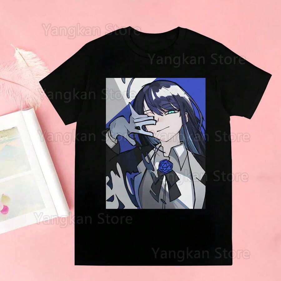 Camiseta unisex de manga corta estampada, estilo casual con diseños de dibujos animados, ropa urbana, éxito de 2026. - Negro - Ver 1