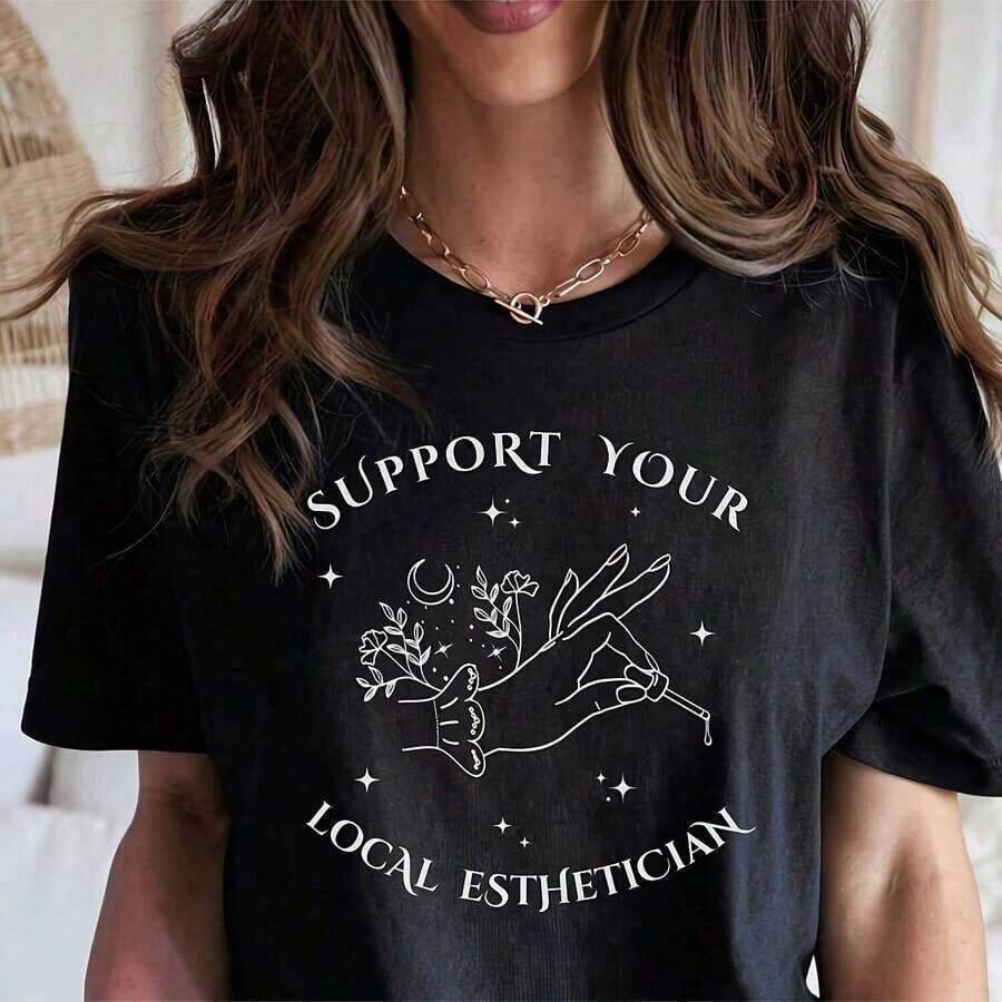 1 Piece Gifts For Estheticians Esthetician T Wax Boss Skin Re Esthetician Dr Dermatology Lash Te6 Women's Spring Graphic Print Short Sleeve Casual T-Shirt With Round Neck (Holiday Season) 180g 100% Cotton - 黑色 4 - 查看 1