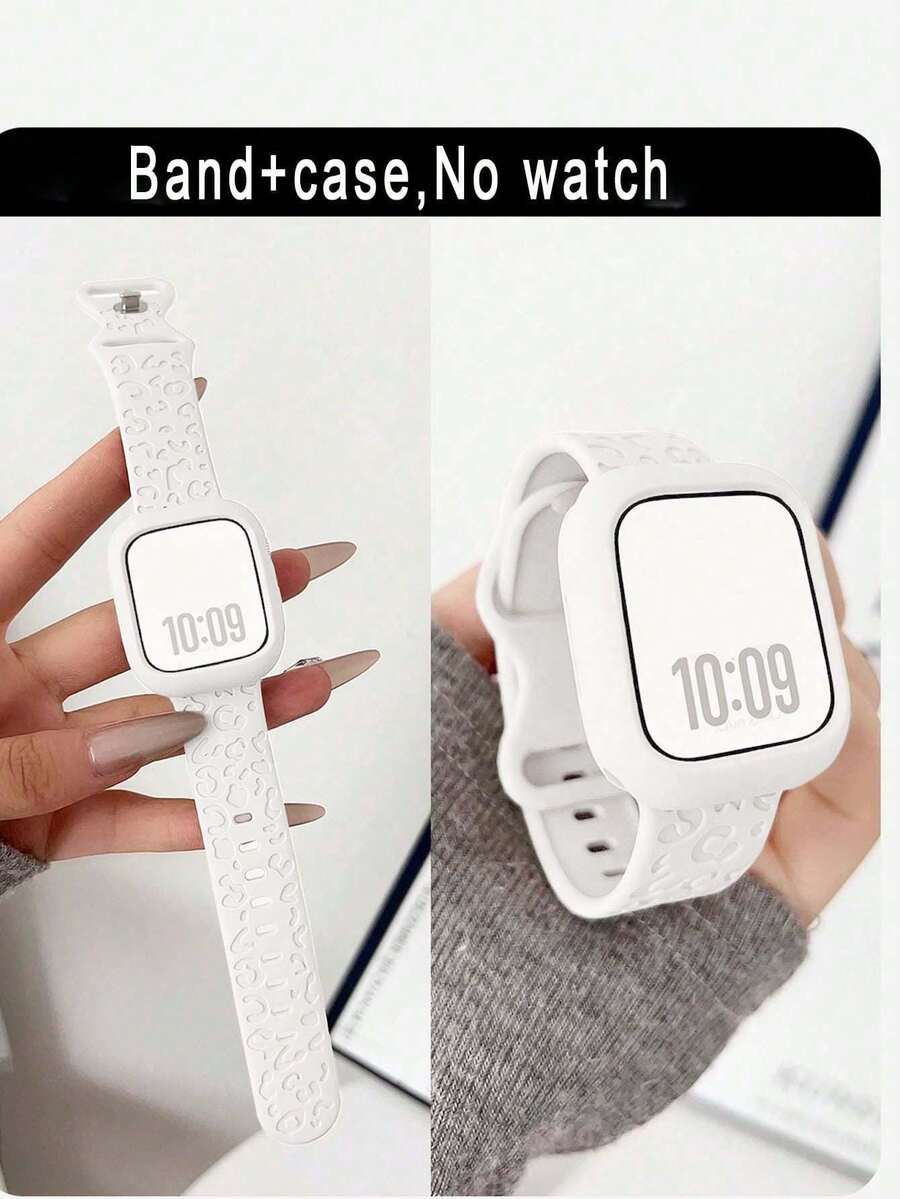 Huastonband 1組豹紋矽膠錶帶與錶殼，相容於Ultra、SE、S10/S10/S11/S9/S8/S7/S6/S5/S4/S3/S2/S1，超薄柔軟舒適刻印豹紋白色矽膠錶帶，搭配柔軟保護殼，尺寸38/40/41mm、42/44/45/46/49mm，防水防汗，適合戶外運動、瑜伽、健身、夏季海灘活動