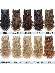 Set de 7 extensiones de cabello sintético ondulado y multicolor, con diseño de doble rejilla resistente al calor, adecuado para mujeres y niñas - Multicolor - Ver 2