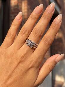 1 buah Perhiasan Wanita Bentuk Pita Lucu Bertatahkan Zirkonia Perak Sterling 925 untuk Pemakaian Sehari-hari, Hadiah Kencan, Hadiah Perhiasan Istimewa - Cincin 5 - View 4