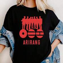 Camiseta Arirang con Estampado de Música Tradicional Coreana, Manga Corta, Cuello Redondo, Estilo Casual para Primavera/Verano, Ropa de Mujer, Copa Mundial 2026, Ropa de Mujer - Negro - Ver 6