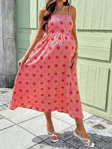 Vestido de tirantes con estampado floral y rayas para embarazadas de vacaciones - Negro - Ver 5