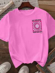 DrmWander Women's Graphic T-Shirt, Casual Short Sleeve Style, Cute Summer Top. Women's Festive Clothing Sets. Women's Summer Two-Piece Short Sets. Women's Retro Set - 亮粉色 2 - 查看 2