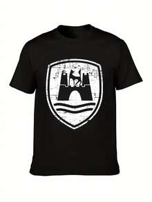 Camiseta unisex 100% Wolfsburg Classico Uomo con diseño gráfico de campervan, negra, casual, de manga corta, con escudo blanco, diseño de montaña y camping, duradera, de cuello redondo, para actividades al aire libre, senderismo y viajes. - Negro - Ver 7