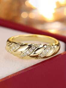 1pc Fashion Cubic Zirconia Ring, Suitable For Wedding, Engagement, Anniversary, Party, Valentine's Day And Other Occasions - Yellow Gold - View 11