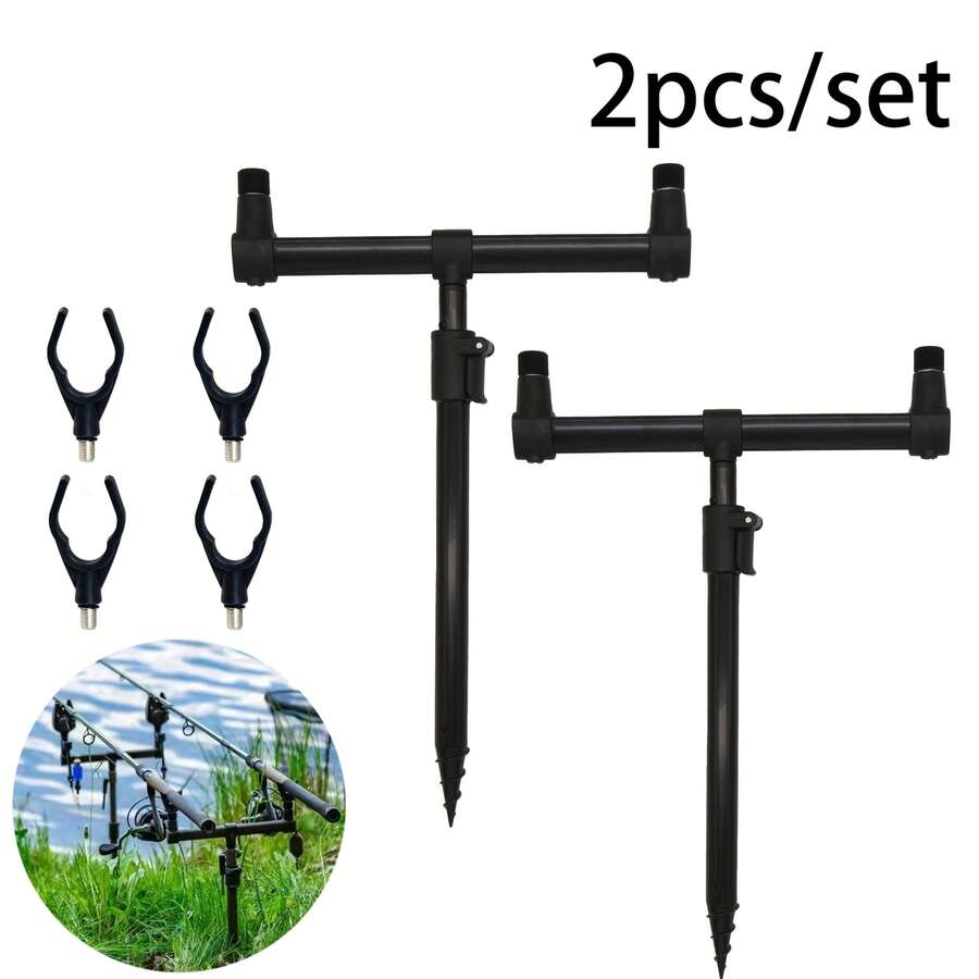 2pcs Adjustable Dual Rod Fishing Rod Holder, Extendable European Style Carp Fishing Rod Stand With Non-Slip Rod Rests - Black - View 1