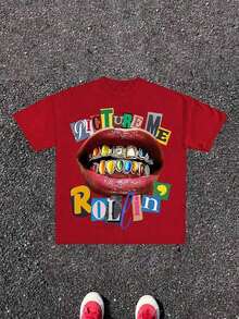 Camiseta de Mujer% Algodón PICTURE ME ROLEIN, Street Wear, Y2K, (Camiseta de Algodón Estilo Streetwear) Camisetas Gráficas para Hombre, Cuello Redondo, Corte Holgado, para Viajes de Otoño y Vacaciones, Unisex, Estilo Gótico y Y2K. Nuevas Camisetas Casuales para Hombre y Mujer. - Rojo - Ver 12