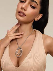 Altistry 1pc Oval Pendant Necklace, Vintage Exaggerated Fashion Jewelry Accessory, Suitable For Women & Men Outdoor Wear & Daily Use - Oval - View 3