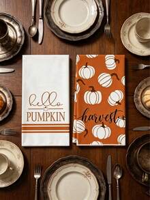 New Pumpkin Striped Kitchen Towel, Maple Leaf Text Dish Cloth, Kitchen Cleaning Towel, Bathroom Hand Towel - A - View 5