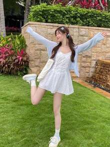 uvカット カーディガン 薄手 可愛い 百掛け 夏服トップス 透かし彫りト デザイン性 サマーニット水色　トップス柔らか 百掛け 冷房対策 アウター 紫外線対策 トップス ラッシュガード ビーチ 海 アウトドア デート 日焼け止め カジュアル    バケーション  ビーチ - ブルー - チェックする 4