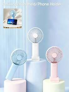 1件/套 手持式USB風扇，可攜式充電風扇，3段風速模式，300mAh電池，2W輸出功率，附底座可當手機/平板支架使用，適合戶外活動、海灘、辦公室、學校與居家，女孩與嬰兒適用涼感風扇 - 彩色 - 查看 3