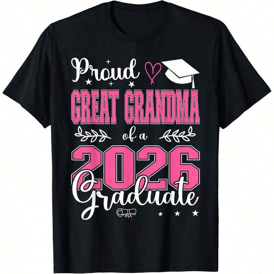 Proud Grandfather Of A Class Of 2026 Graduate, Class Of 2026 Family T-Shirt, Comfortable Loungewear, Everyday Fashion, Party Wear, Unisex Style, Gift T-Shirt, Sizes S - XXXXL, Black - 黑色 24 - 查看 1