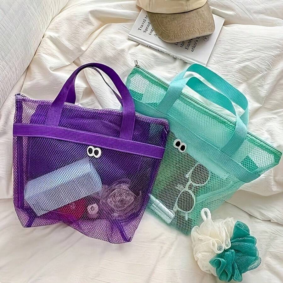 1pc Beach Toy Bag, Large Beach Tote Bag, Foldable Oversized Beach Bag For Collecting Toys, Shells, Clothes And Towels (Made Of Lightweight Mesh Fabric, Do Not Overload With Heavy Items, Not For Outdoor Backpack Or Shopping Use), Waterproof Beach Shower Tote, Travel Storage Bag Suitable For Vacation, Kids Beach Toys - Multicolor - View 1