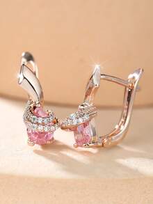 A Pair Of Luxurious And Enchanting Pink Gemstone Hoop Earrings-Designed For Women And Young Ladies, The Perfect Gift For A Party - Golden Yellow + Pink - View 4