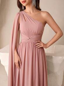 UNITHORSE Hollow-Out Design Sequin Twist Waist Chiffon Formal Evening Dress - Baby Pink - View 4