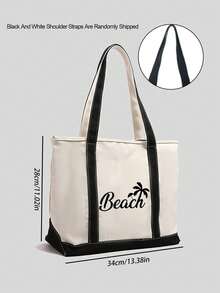 1pc Women's Canvas Shoulder Bag With "Beach" And Coconut Tree Print, Spring/Summer Style, Large Capacity, Suitable For School, Work Or Casual Use, Includes Cosmetic Bag And Pink Hair Clip, Suitable For White-Collar Women And Students, Multi-Compartment Design, Suitable For Beach, School, Work And Daily Use - Multicolor - View 11