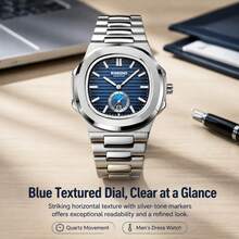 BINBOND 1pc Men's Fashion Luminous Pointer Scale Date Calendar Stainless Steel Band Quartz Watch, Suitable For Daily Life And Business, Birthday And Holiday Gift - Multicolor - View 3