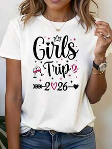 Women's T-Shirt 2026 - BFF Travel Group Set With Toast And Crown Slogan, Casual Short Sleeve Top For Spring And Summer Holidays, Matching Sets (Machine Washable) - 白色 - 查看 1
