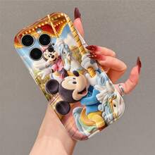Officially Licensed Disney Mickey Mouse & Minnie Mouse Phone Case, This Protective Phone Case Features A Joyful Print Of Mickey And Minnie Riding Pastel‑Toned Carousel Horses, Waving Cheerfully Against A Bright Amusement Park Background With Glowing String Lights And Soft Cloud Accents, Made With Flexible, Durable TPU Material To Protect Against Everyday Scratches, Bumps, And Minor Impacts, With A Raised Camera Frame For Extra Lens Protection, Slim And Lightweight Construction That Adds Minimal Bulk And Fits Easily In Pockets And Bags, Compatible With IPhone 17, 16, 15, 14, 13, 12, 11 Pro Models, Making It A Timeless Choice For Disney Fans, Ideal For Birthdays, Holidays, Or Any Special Occasion To Surprise Family And Friends. - trắng - Xem 3