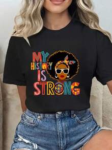 Women's T-Shirt My Story Is A Powerful Story Black History Month T-Shirt, Crew Neck T-Shirt, Halloween, Thanksgiving, Christmas Gift, Family And Friends - 黑色 - 查看 1
