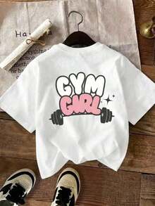 SimpieAndVersatileDesignCamiseta Mujer Manga Corta Grafico Gym Girl Cuello Redondo Estilo Moderno CasualCottonT-Shirt - Blanco - Ver 6