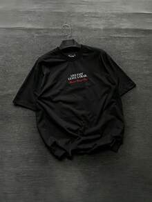 Fractyr Men's T-Shirt With Double-Sided Pattern, Loose Round Neck, Digital Print, Slogan Lettering, Racing Pattern, Front And Back Print, Motorcycle S - 黑色 - 查看 7