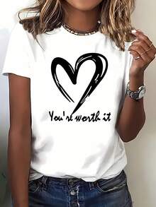 Women's T-Shirt - Elegant Ladies' T-Shirt | Casual Round Neck T-Shirt With A Touch Of Humor, Breathable, Suitable For Casual And Party Wear, Simple Design, Round Neck, Comfortable Fit, Lightweight, Short Sleeve, Fashionable Summer T-Shirt For Women. - 白色 - 查看 7