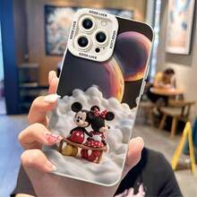 Officially Licensed Disney Mickey And Friends Phone Case, This Protective Phone Case Features A Romantic Print Of Mickey Mouse And Minnie Mouse Sitting Closely On A Bench Amid Fluffy Clouds, With Iridescent Gradient Mickey‑Shaped Celestial Elements In The Dark Background, With Subtle Disney Lettering Details, Made With Flexible, Durable TPU Material To Protect Against Everyday Scratches, Bumps, And Minor Impacts, With A Raised Camera Frame Printed With Cloud‑Shaped Decorative Accents For Extra Lens Protection, Slim And Lightweight Construction That Adds Minimal Bulk And Fits Easily In Pockets And Bags, Compatible With IPhone 17, 16, 15, 14, 13, 12, 11 Pro Series And Galaxy S22, S23, S24, S25 Models, Making It A Dreamy Couple‑Themed Choice For Disney Lovers, Ideal For Anniversaries, Birthdays, Holidays And Romantic Gifting. - màu đen - Xem 5