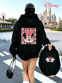 Disney Minnie Mouse Y2K Pattern Hoodie, Girly Cartoon Print Oversized Top, Versatile Style, Perfect For Students And Holiday Gifts. (Women's Autumn/Winter Clothing/Elegant Women's Outfits/Patterned Hoodies/Printed Tops/Casual Outfits For Women/Women Trending Now/Holiday Co-Ord/Plus Size Friendly) - màu đen - Xem 7