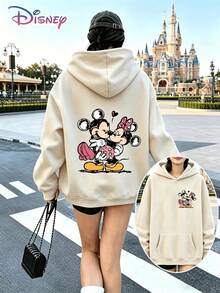 Disney Classic Series Y2K Printed Sweatshirt, Mickey And Minnie Mouse Couple Print Loose Fit Top, Casual And Versatile, Perfect For Holiday Gifts. (Women's Autumn/Winter Clothing/Elegant Women's Outfits/Patterned Hoodies/Printed Tops/Casual Outfits For Women/Women Trending Now/Holiday Co-Ord/Plus Size Friendly) - Màu be - Xem 6