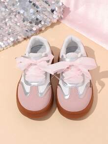 1 Pair Spring/Autumn Low-Top Casual Children's Shoes, Breathable Soft-Sole Infant Toddler Shoes, Lace-Up Baby Walking Shoes - Pink - View 2