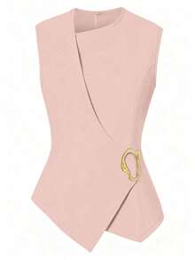 Chaleco con decoración metálica y bajo asimétrico para talla grande, ideal para el verano - Rosa vieja - Ver 1