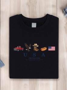 Coquette Bow America T-Shirt, Western Patriotic Shirt, Country 4th Of July Shirts, Memorial Day Shirts, Independence Tees TX-3764 - 黑色 - 查看 1