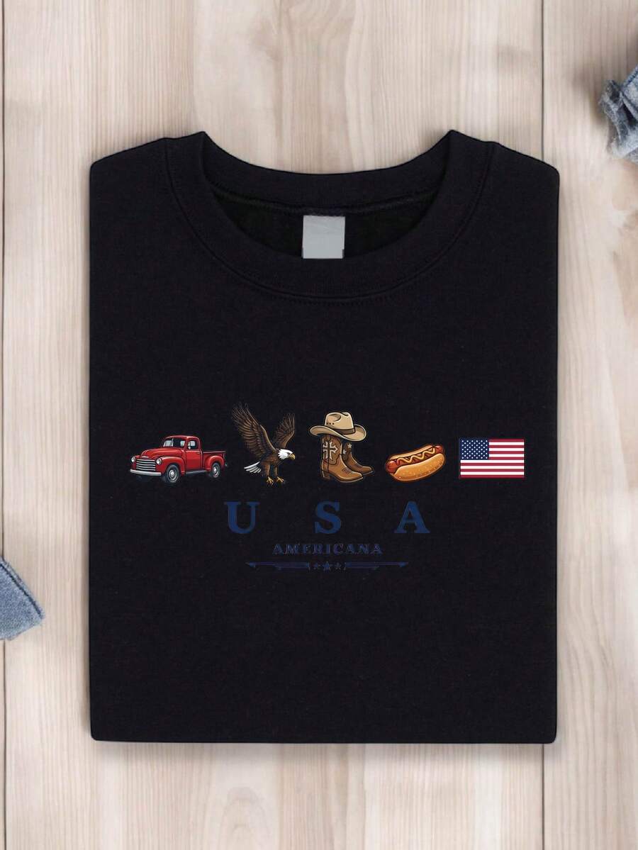 Coquette Bow America T-Shirt, Western Patriotic Shirt, Country 4th Of July Shirts, Memorial Day Shirts, Independence Tees TX-3764 - 黑色 - 查看 1