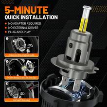 HYNBYZJ 2 bóng đèn pha LED H7 mini không dây 160W 6000K chip CSP 4 mặt cho đèn pha ô tô LED, đèn LED 360 Turbo 12V - A - Xem 9