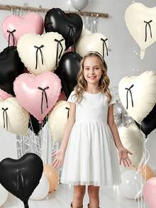 18 pulgadas Globos de Foil con forma de corazón con cinta negra (Lazo DIY), 10 piezas Globos de Mylar con forma de corazón en rosa, negro y crema, Decoraciones de fiesta estética de Coqueta Dulce para baby shower, cumpleaños, boda, suministros para cabina fotográfica de niña - Multicolor - Ver 6