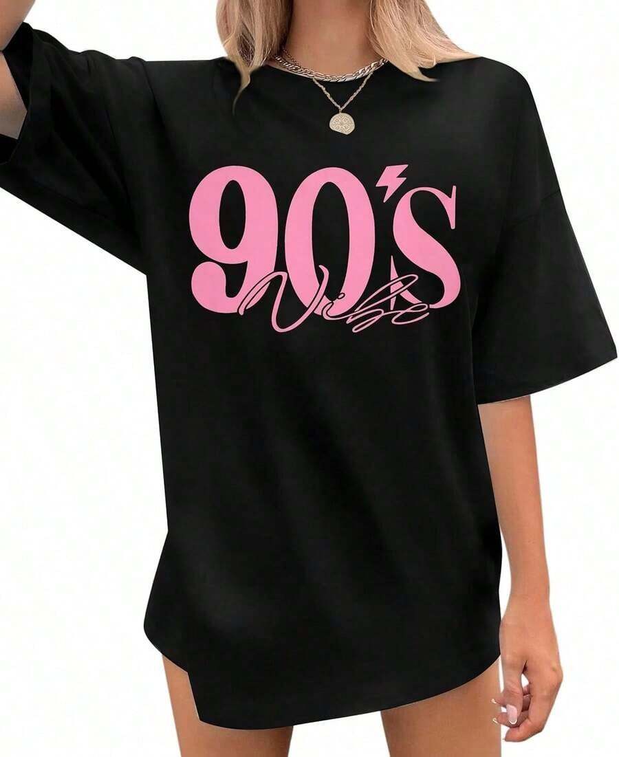 UNIQUEONE Women's Clothing Oversized 90s Style Sets For Women Vintage 90s Music T-Shirts Country Graphic Tee Disco Party Tee Casual Tops Women's Shirts - 黑色 - 查看 1