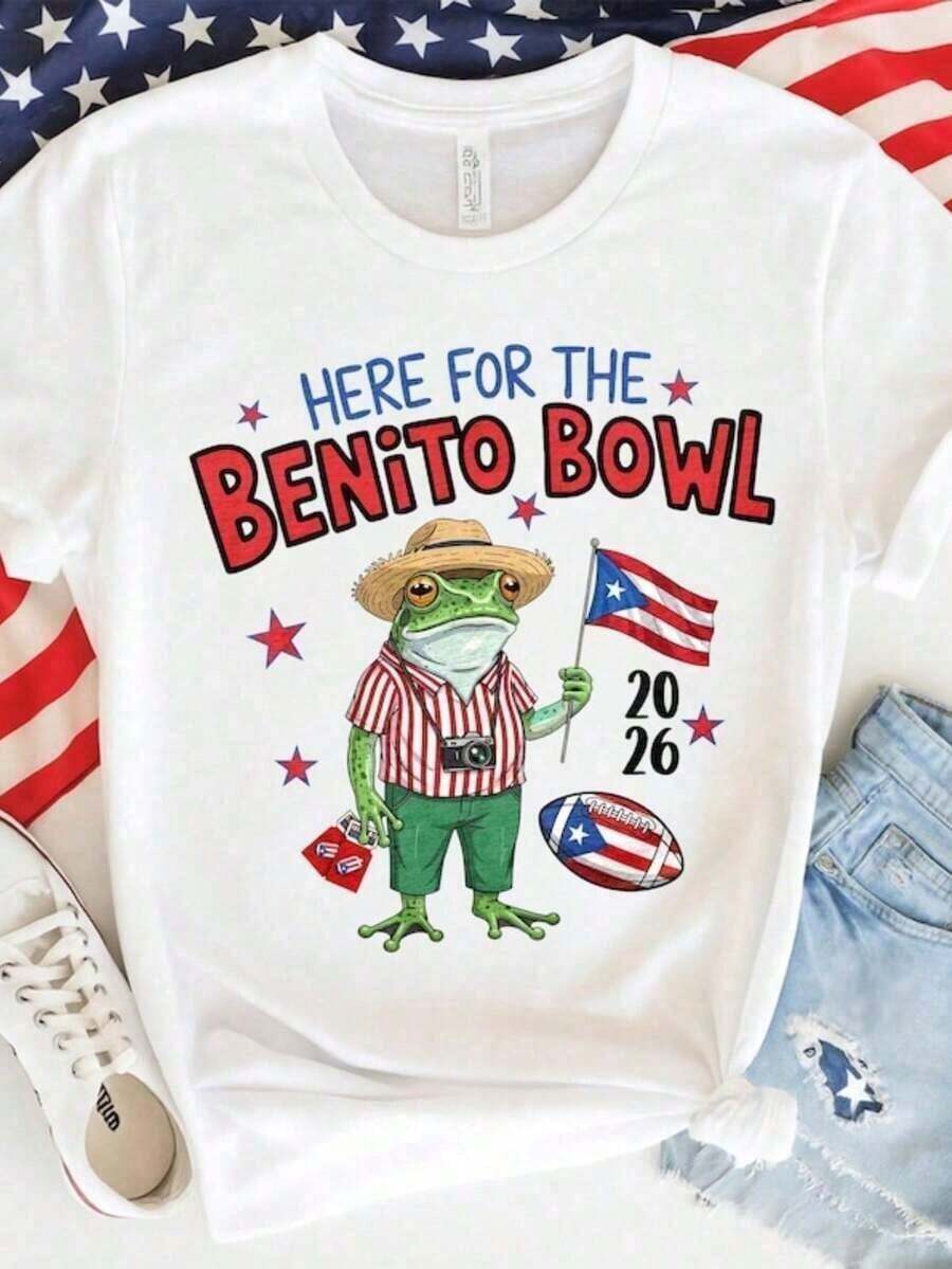It's Right Here: Benito Bowl Puerto Rico Retro Tee Bowl Y-Vintage Unisex Urban Style Loose Cotton Short Sleeve Round Neck Blouses For Women. Casual Blouses For Ladies. - 白色 - 查看 1