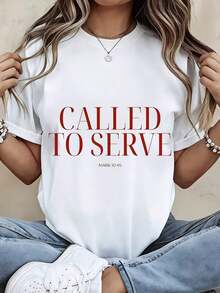 Women's Fashion T-Shirt With "Called To Serve Mark 10:45" Print, Christian Bible Verse, Casual Loose Fit For Everyday Wear And Church Attire, Suitable As A Gift. Women's T-Shirt. Elegant Blouses. Boho Chic. Soft, Breathable, And Comfortable Women's Top, Ideal For Spring, Summer, And Fall, Perfect For Vacations, Travel, And Everyday Wear. - 白色 - 查看 1