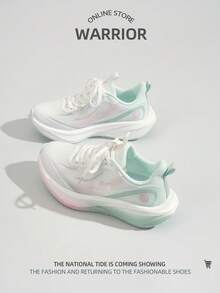 WARRIOR 1双女士系带运动鞋，时尚百搭舒适休闲户外跑步鞋 - 白綠粉紅色 - 查看 6