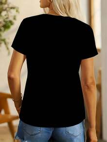 Premium Quality Graphic T-Shirt, Stylish Cat Print T-Shirt,  Casual Wear For Women, Vintage T-Shirts For Women. - 黑色 - 查看 5