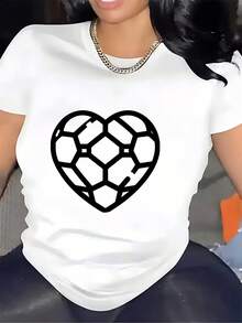 Camiseta con diseño de corazón para amantes del fútbol, tela suave de 180g, regalo perfecto para familiares y amigos entusiastas del fútbol, adecuada para actividades de team building, camiseta unisex suave y cómoda, talla S, moderna y casual. - Blanco - Ver 7
