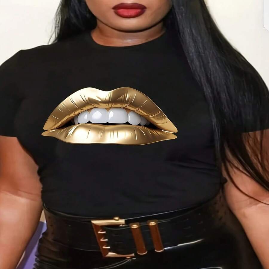 Camiseta casual de manga corta para mujer de tallas grandes: cuello redondo, corte holgado, estampado de camuflaje, tejido ligero y transpirable, ideal para primavera, verano y otoño, lavable a máquina, cómoda para el día a día, juvenil y elegante, textura suave, estilo urbano, duradera, corte holgado, perfecta para entretiempo. Tallas S-XXXL - Negro - Ver 1