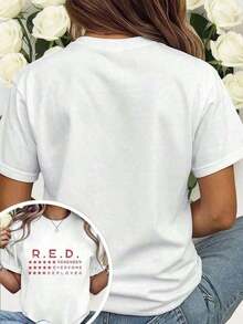 Heavyweight - "Red Friday: We Commemorate All Deployed Personnel" T-Shirt, Red Friday, RE Commemorative T-Shirt, Comfortable Women's Fashion Loose Fit Top For Everyday Wear, Suitable For Casual Activities, Breathable And Slightly Stretchy, Machine Washable Y2Y-Summer Clothes V6NWBestseller - 白色 - 查看 3