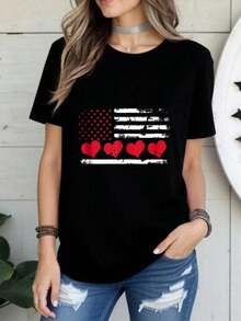 1 "Addicted To Him" T-Shirt, Valentine's Day Couple T-Shirt For Her, Black Graphic T-Shirt, Cute Gift For Boyfriend, 180g, 100% Cotton. - 黑色 4 - 查看 11