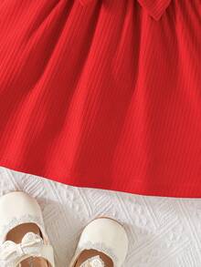 Set de 2 piezas con parte superior de manga corta con estampado de mariposa y cuello redondo, y pantalones cortos acanalados lisos, conjunto lindo para primavera/verano para bebé y niño pequeño - Rojo - Ver 12