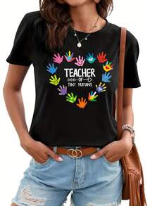 Camiseta Deportiva Casual para  con Estampado DOCENTE 2020-2021 DE MIS HUMANOS - Camiseta Elástica de Cuello Redondo, Lavable aáquina, Ajuste Cómodo y Perfecta para Todas las Estaciones, para Docentes y Uso Diario. - Negro - Ver 1