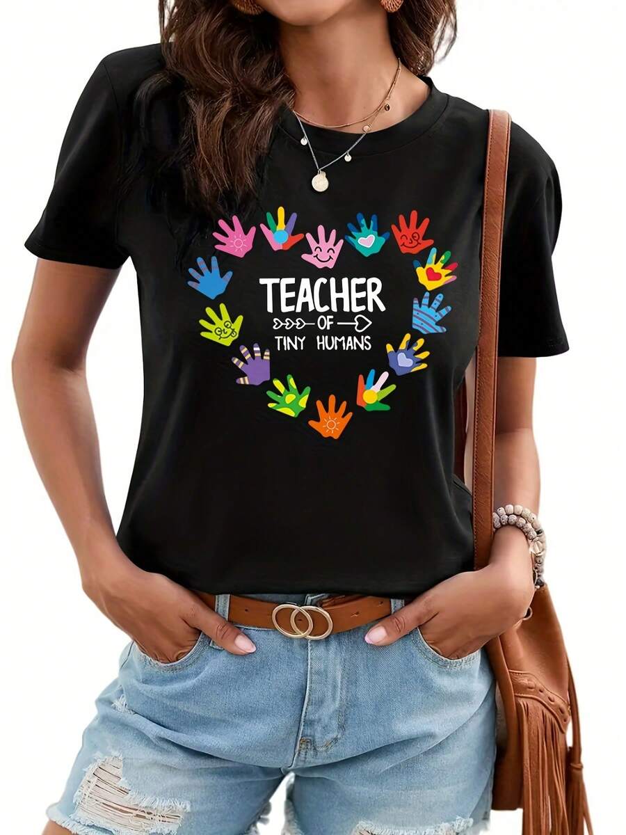 Camiseta Deportiva Casual para con Estampado DOCENTE 2020-2021 DE MIS HUMANOS - Camiseta Elástica de Cuello Redondo, Lavable aáquina, Ajuste Cómodo y Perfecta para Todas las Estaciones, para Docentes y Uso Diario. - Negro - Ver 1